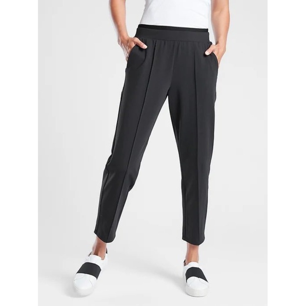 Athleta Venice Pintuck Pant Womens Small Petite Black Tapered Workwear Trousers